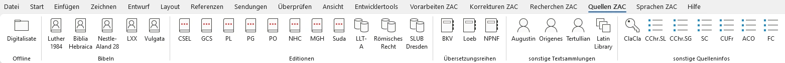 Der Menüreiter von Word mit Tools für Primärquellen