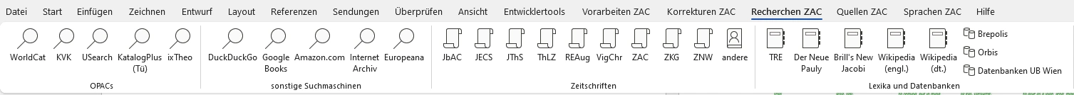 Der Menüreiter von Word mit Recherchetools