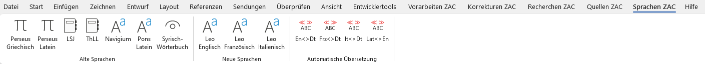 Der Menüreiter von Word mit Tools für Fremdsprachen