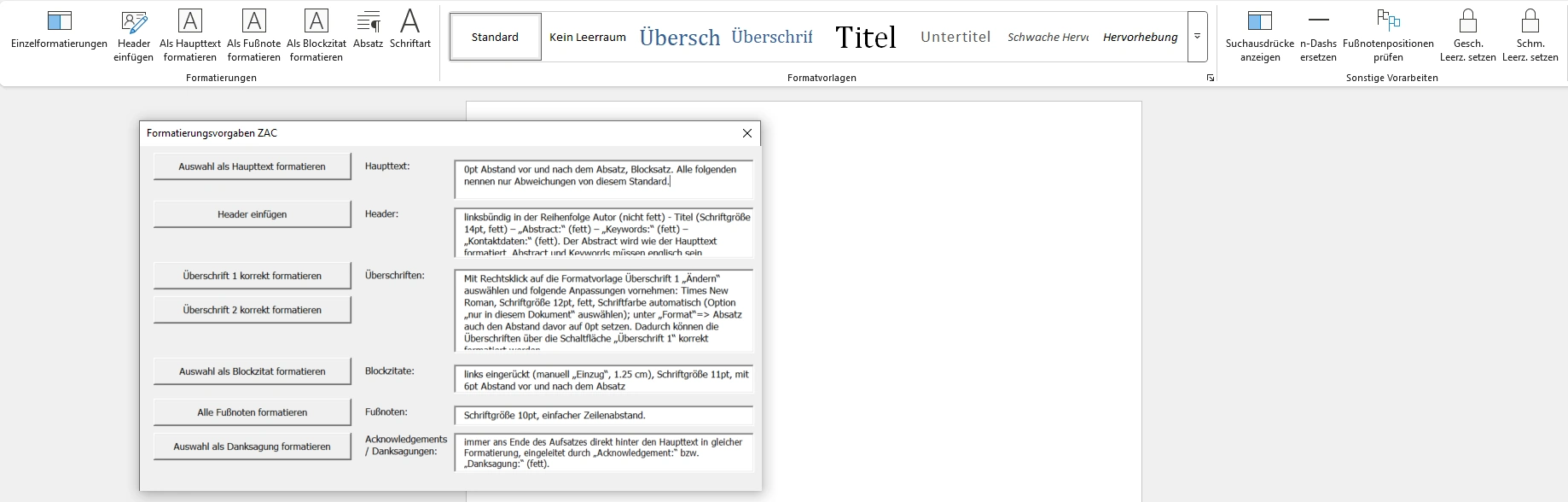 Der Menüreiter von Word mit Tools fürs Copy-Editing